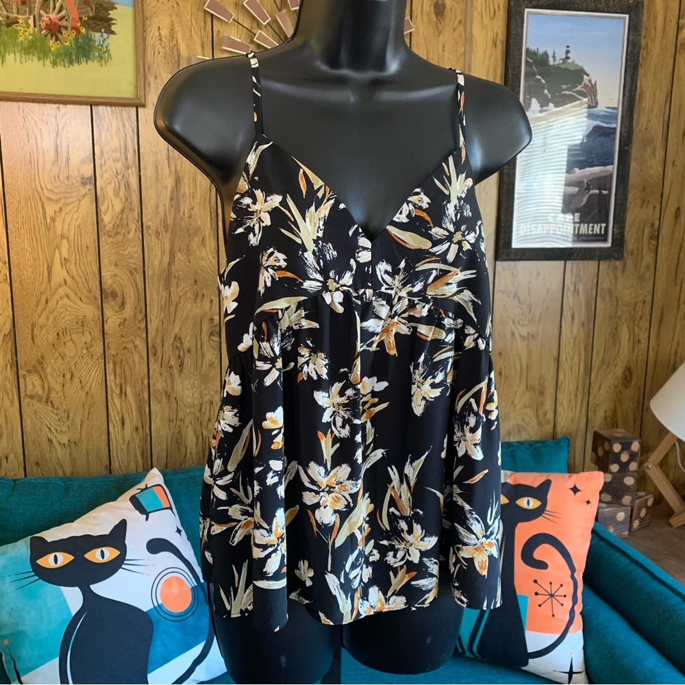 Naked Zebra Tropical Floral Ruffle Camisole Tank Top